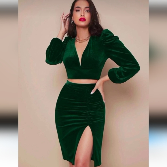Goyal Couture Dresses & Skirts - Green Velvet Two Piece Dress